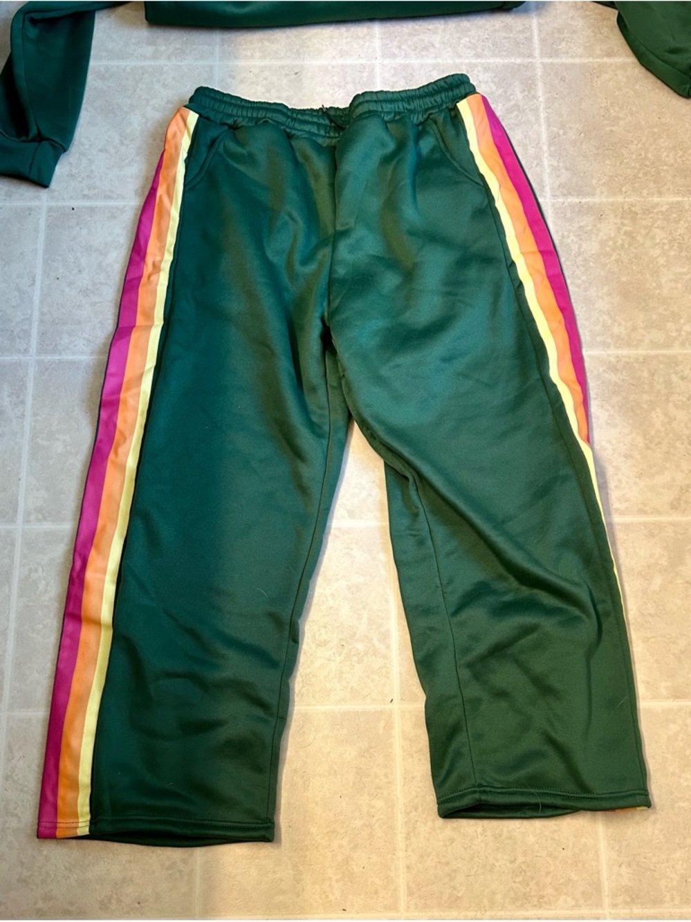 NWOT Green Two-Piece Track Set with Pink and Yellow Stripes - Picture 3 of 3